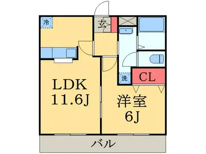 ウエストHILLⅡ(1LDK/1階)の間取り写真