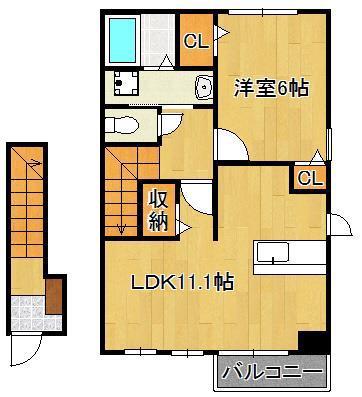 エスポワール 中間(1LDK/2階)の間取り写真