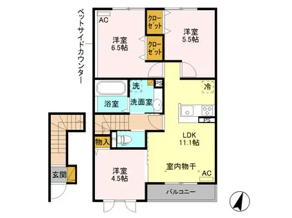 ＪＲ水戸線 川島駅 徒歩12分 2階建 築7年(3LDK/2階)の間取り写真