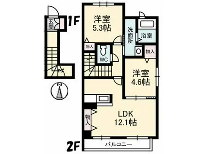 ファヴィリータ(2LDK/2階)の間取り写真