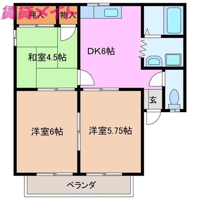 サニーヒルヴィラ(3DK/1階)の間取り写真