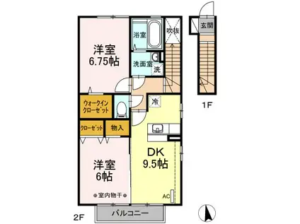 アベンシス(2DK/2階)の間取り写真