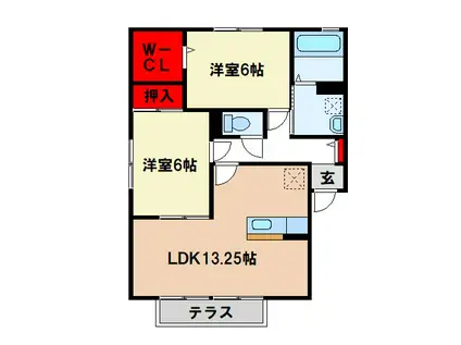 グリーンハイムII(2LDK/1階)の間取り写真