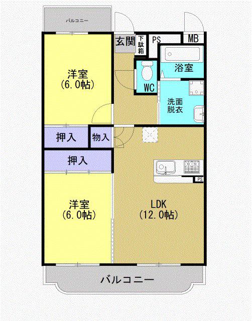 グランディールIII(2LDK/1階)の間取り写真