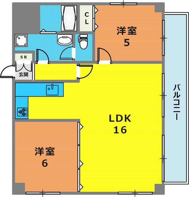 エクセレント神戸(2LDK/2階)の間取り写真