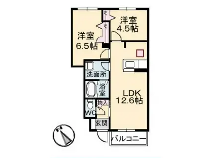 パッサーレ壱番館(2LDK/1階)の間取り写真