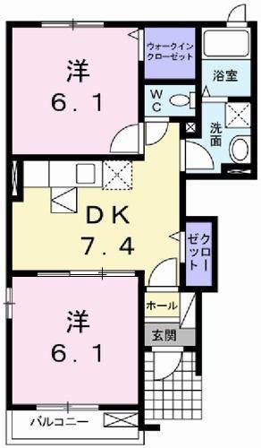 ピクシーズタウンI(2DK/1階)の間取り写真