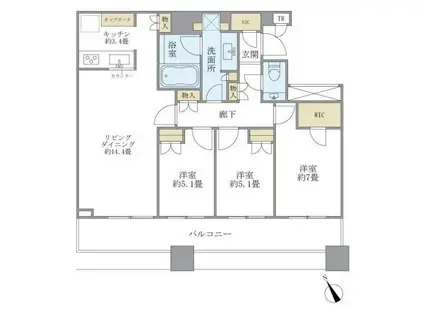 BRILLIA TOWERS目黒サウスレジデンス(3LDK/15階)の間取り写真