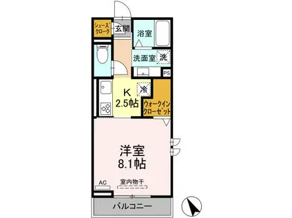 D-SQUARE古宿町(1K/2階)の間取り写真