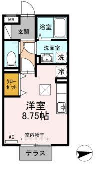 ハピネス2(ワンルーム/1階)の間取り写真