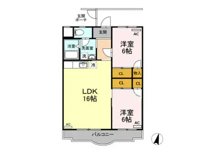 胡蝶羽根井(2LDK/3階)の間取り写真