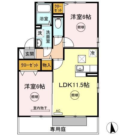 リジェールB棟(2LDK/1階)の間取り写真