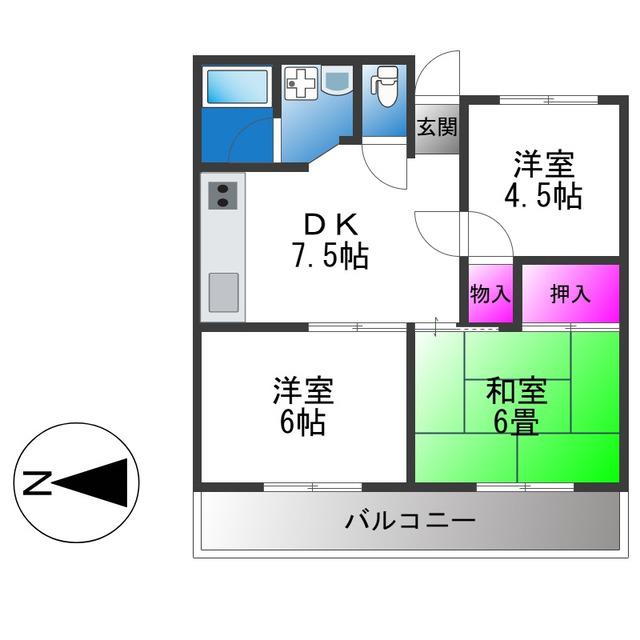 フリーディオ石切(3DK/2階)の間取り写真