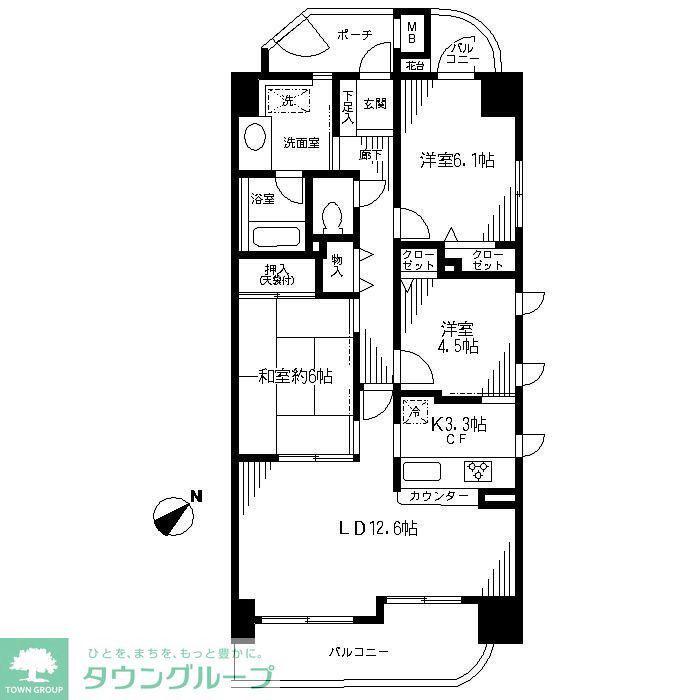 ヴィルヌーブ浦和常盤(3LDK/10階)の間取り写真