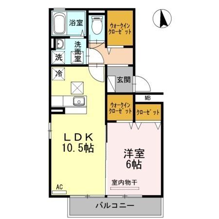 リシェス新山口(1LDK/1階)の間取り写真