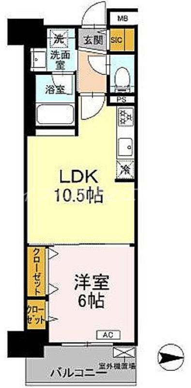 グランセジュール大国町(1LDK/12階)の間取り写真