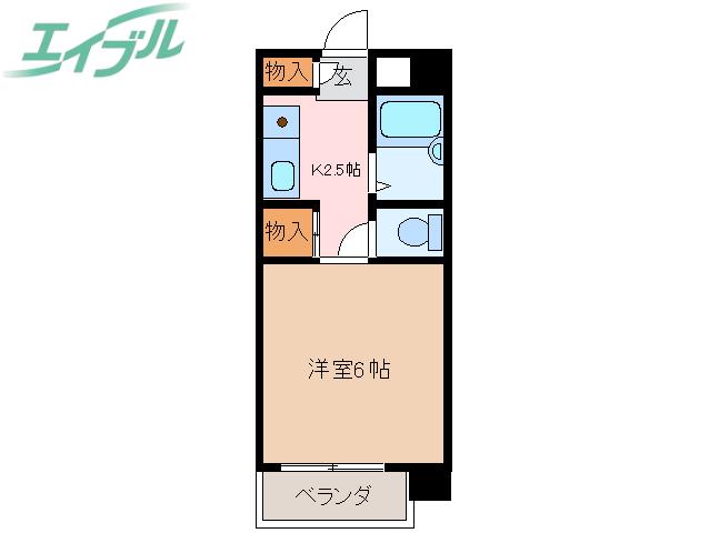 サザレビル(1K/6階)の間取り写真