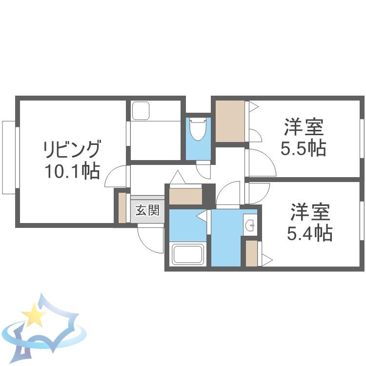 ディアス山の手311B(2LDK/1階)の間取り写真