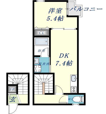 グランドソレイユ森河内(1DK/2階)の間取り写真