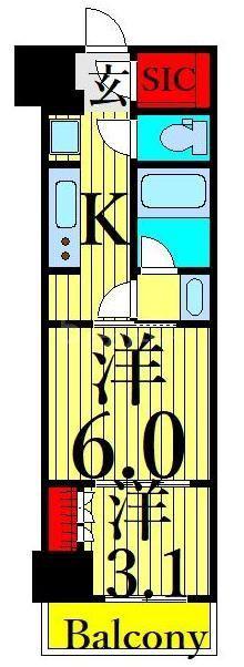 パークアクシス浅草レジデンス(1DK/6階)の間取り写真