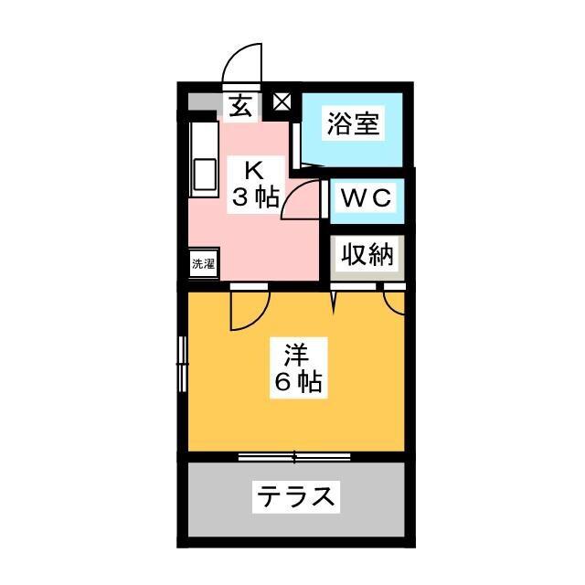 ルミエールII(1K/1階)の間取り写真