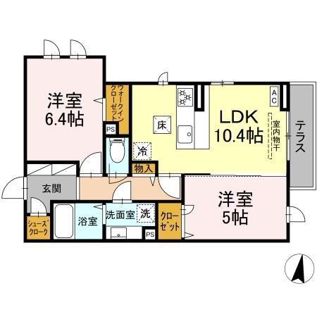 クオーレA棟(2LDK/1階)の間取り写真