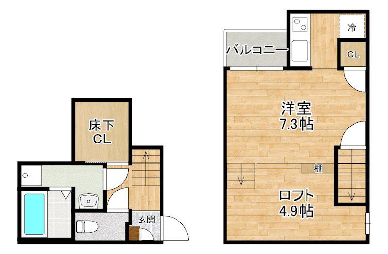 ADC津福(1K/1階)の間取り写真