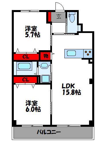 WEALTH COMFORT 新宮(2LDK/4階)の間取り写真