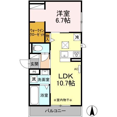 D-ROOM茜部中島 A棟(1LDK/1階)の間取り写真