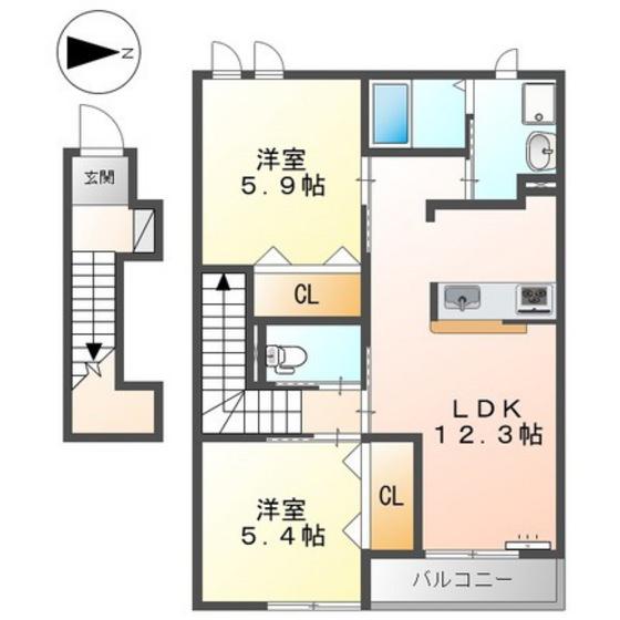 シルフィード.N(2LDK/2階)の間取り写真