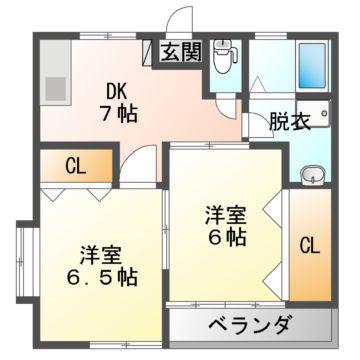 チェリーヒルズA(2DK/2階)の間取り写真