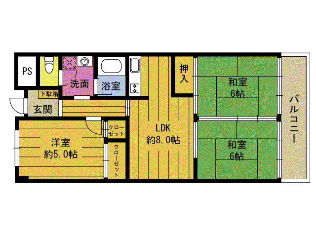 レジデンス三芳(3DK/2階)の間取り写真