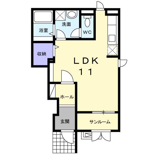 プラシード I(ワンルーム/1階)の間取り写真