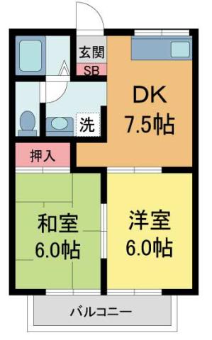 木本ハイツ(2DK/2階)の間取り写真