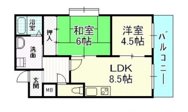 エスポワール法善寺(2LDK/3階)の間取り写真