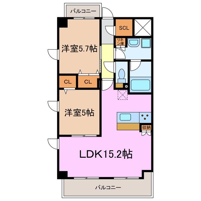 ARTHUR HARA(2LDK/10階)の間取り写真