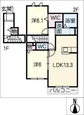 メルベーユ 中橋(2LDK/2階)の間取り写真