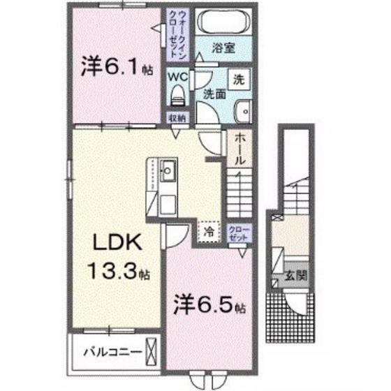 ラ・ルーチェ 八幡 I(2LDK/2階)の間取り写真