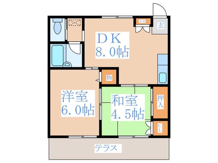 ドリームビラ高尾(2DK/1階)の間取り写真