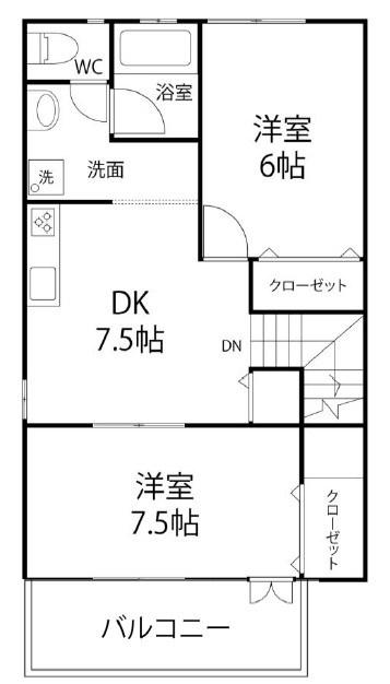 ハイツ壱番館(2DK/2階)の間取り写真