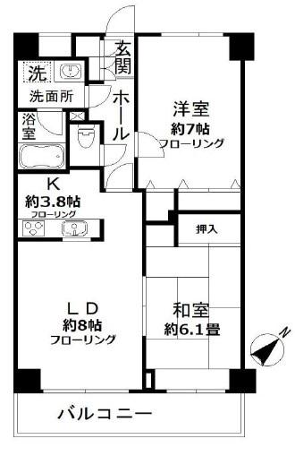 エヌフラッツ横浜大岡(2LDK/4階)の間取り写真