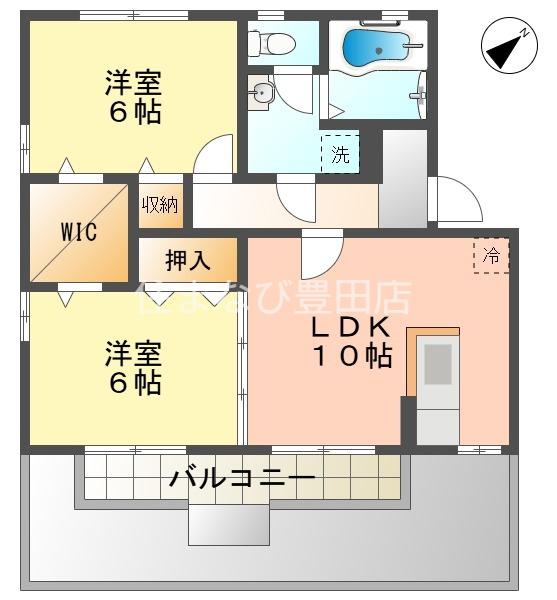 グランドゥール・スードA棟(2LDK/1階)の間取り写真