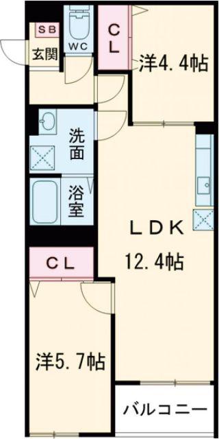 AND TERRACE 羽曳野(2LDK/2階)の間取り写真