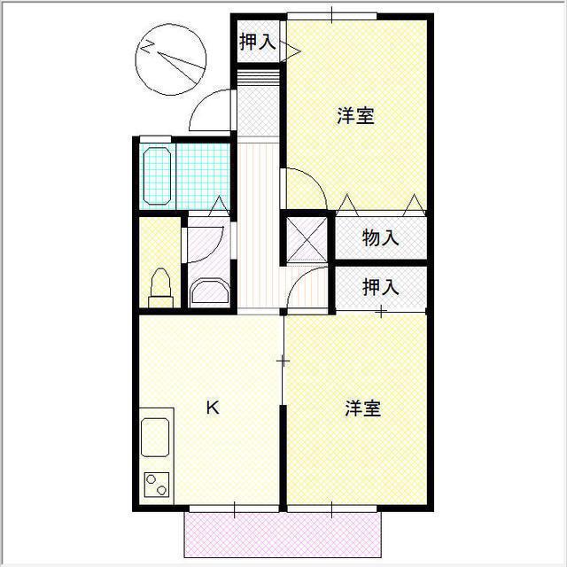 京都丹後鉄道宮福線 福知山市民病院口駅 徒歩7分 2階建 築30年(2K/2階)の間取り写真
