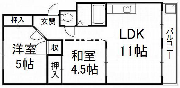 コーポ桃山(2LDK/4階)の間取り写真