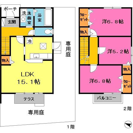 シャルマンヒルズ・イースト(3LDK/1階)の間取り写真