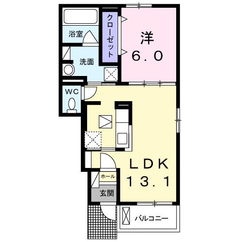 パティオII(1LDK/1階)の間取り写真