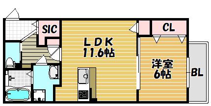 ウエスタンベル(1LDK/1階)の間取り写真