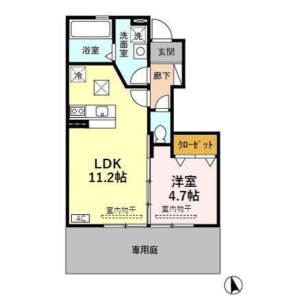 サンヴェルディIII A(1LDK/1階)の間取り写真
