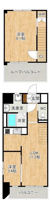 G-APARTMENT開(2LDK/9階)の間取り写真